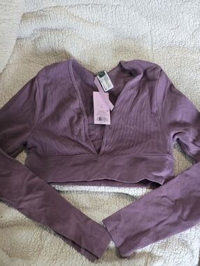 NWT Wild fable Ribbed Deep V Long-Sleeve Crop Top - Lavender